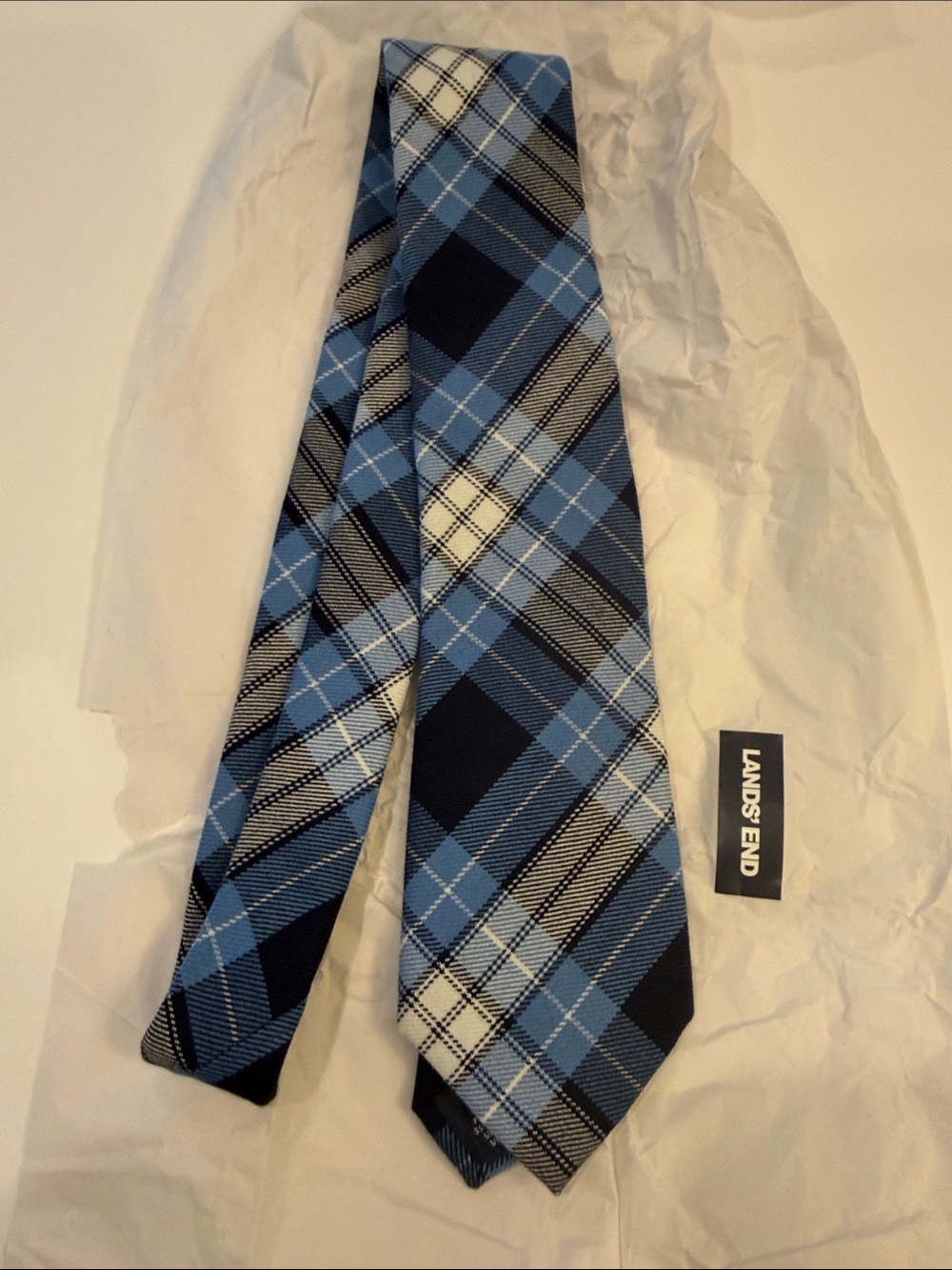 Lands' End Blue and White Plaid Men's Tie